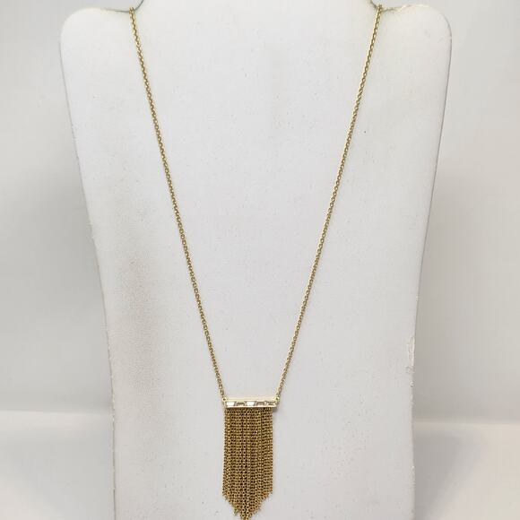 Sole Society Gold Tone Chain Long Necklace CZ Bar Metal Fringe Pendant Casual - Picture 2 of 7